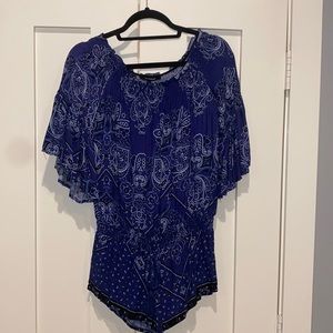 LF Blue and Black Paisley Romper